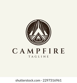 Campfire vintage logo design vector illustration