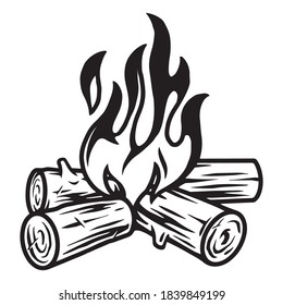 Campfire vintage tattoo template in black and white colors isolated vector illustration