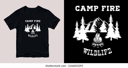 campfire wildlife t-shirt stylish and clothing printable trendy tshirt design. print, industrial products. global swatch