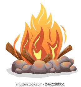Lagerfeuer mit Holz und Stein, Lagerfeuer Vektorillustration