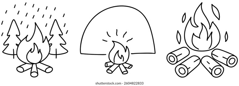 A campfirecozy campfire scene with flames, logs, and trees, perfect for outdoor adventures and gatherings