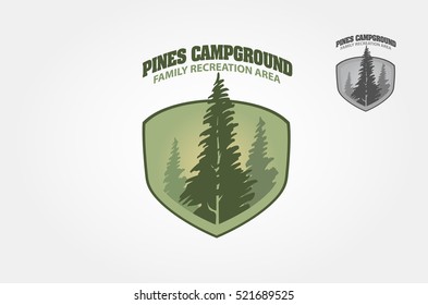 A campground logo design template vector for your design. it's good for symbolize of out door activity such a camping, hiking, picnic or it's also good for a recreation park logo.
