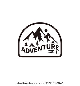 Campground outdoor adventure illustration logo, mountain, emblem, car