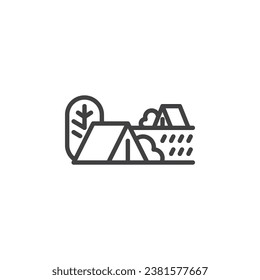 Icono de línea de parque de camping. signo de estilo lineal para concepto móvil y diseño web. Icono de vector de contorno de parque de acampada. Símbolo, ilustración del logotipo. Gráficos vectoriales