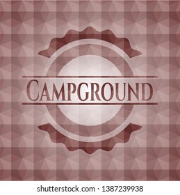 Campground red seamless emblem with geometric background.