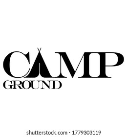 Campground Typography Logo, Colored Black And Black Outline. White Background