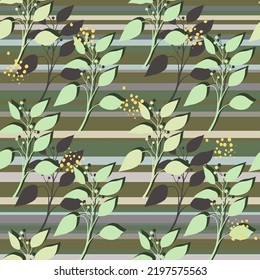 Camphor laurel seamless pattern. . Floral background Graphic stripes with horizontal direction. Vector illustration