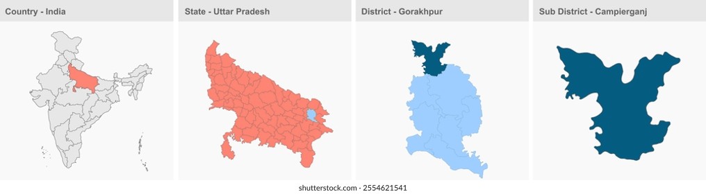 Campierganj map, Gorakhpur District, Uttar Pradesh State, Republic of India, Government of  Uttar Pradesh, Indian territory, Eastern India, politics, village, tourism