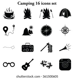 Camping 16 simple icons set