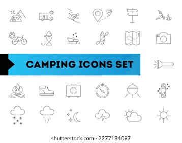 Camping 25 Icons Set Outline 
