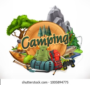 Camping, 3d vector emblem