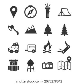 Camping activities icon set vector.