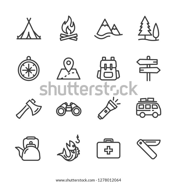 Camping activities line\
icon vector image