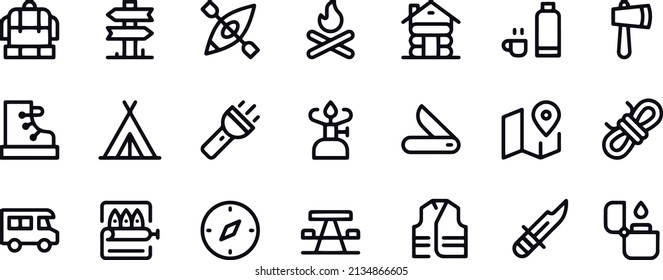 Camping activities line icons vector design 