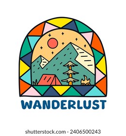 camping activity and wanderlust adrenaline illustration for badge, sticker, patch, t shirt design, etc