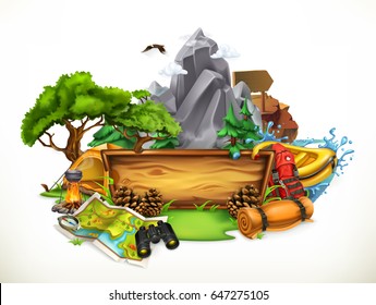 Camping and adventure, 3d vector illustration