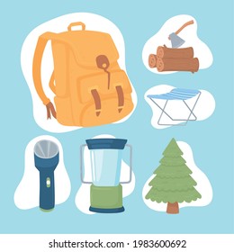 camping adventure backpack tree lantern