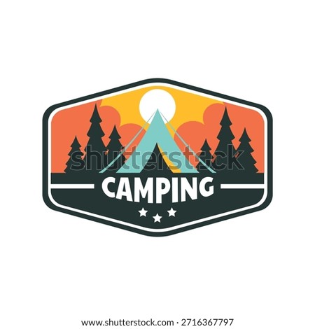 Camping Adventure Badge with Tent and Pine Trees