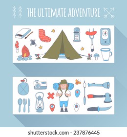 Camping adventure badges set. EPS 10. No transparency. No gradients.