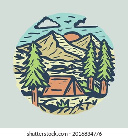 Camping adventure with beauty nature colorful graphic illustration vector art t-shirt design