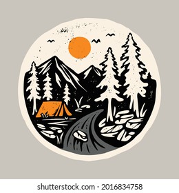 Camping adventure with beauty nature graphic illustration vector art t-shirt design