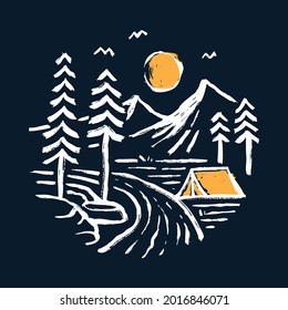 Camping adventure with beauty nature graphic illustration vector art t-shirt design