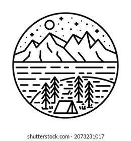 Camping adventure with beauty nature and river graphic illustration vector art t-shirt design