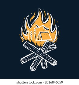 Camping adventure and camp fire graphic illustration vector art t-shirt design