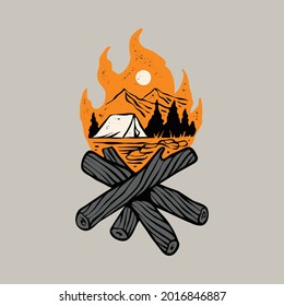 Camping adventure and camp fire graphic illustration vector art t-shirt design