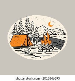 Camping adventure and camp fire graphic illustration vector art t-shirt design