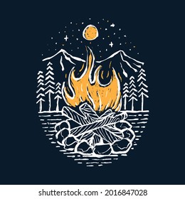 Camping adventure and camp fire graphic illustration vector art t-shirt design