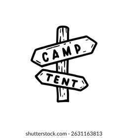 Camping Adventure Doodle Vector Illustration: Camp and Tent Signpost