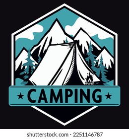 Camping Adventure, Emblem Patch Logo Poster Label Vector Illustration Retro Vintage Badge Sticker And T-shirt Design 
