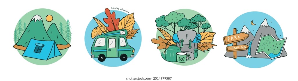 Camping, adventure emblems collection, good for prints, cards, posters, logos, apparel decor, stickers, etc. EPS 10