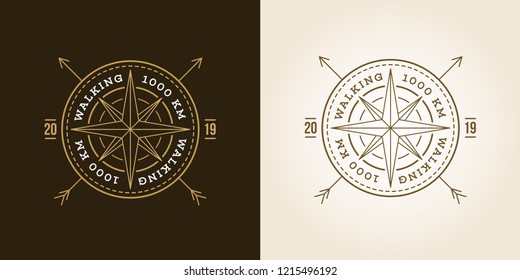 Camping, Adventure, Expedition Logo Vector Illustration. Badge. Outdoor Leisure, Compass, Stamp. Vintage Typography Design Set