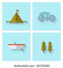 Camping adventure icons set (flat design). EPS 10. Transparency. No gradients.
