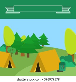 Camping Adventure Landscape Vector Background