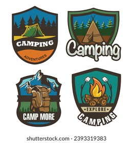 Camping adventure logo design template. Outdoor hiking logo vector illustration.