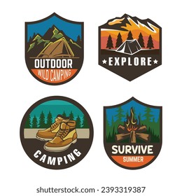 Camping adventure logo design template. Outdoor hiking logo vector illustration.