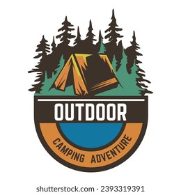 Camping adventure logo design template. Outdoor hiking logo vector illustration.