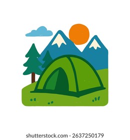 Camping adventure in mountainous landscape illustration design element