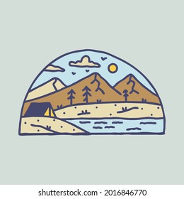 Camping adventure with nature and river graphic illustration vector art t-shirt design