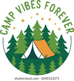 camping adventure nature tent forest trees illustration