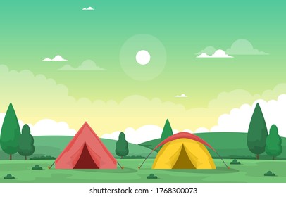 Vector Illustration Camping Concept Yellow Tent Stock Vector (Royalty ...