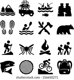 Camping, adventure and outdoors icons