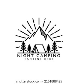 Camping adventure scenery monoline. Vector Logo.