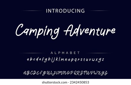 Camping Adventure signature font alphabet vector illustration isolated Background