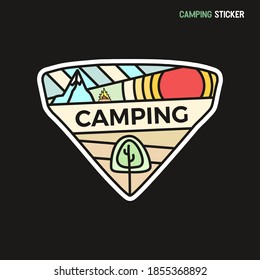 Camping adventure sticker design. Travel hand drawn patch. Outdoor hiking label isolated. Stock vector