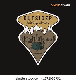 Camping adventure sticker design. Travel hand drawn logo emblem. State park label isolated. Stock vector Outsider graphics