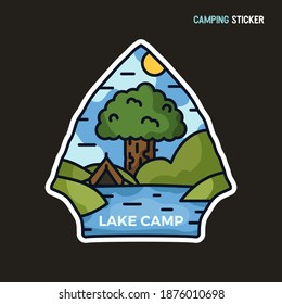 Camping adventure sticker design. Travel hand drawn logo emblem. State park label isolated. Stock vector graphics